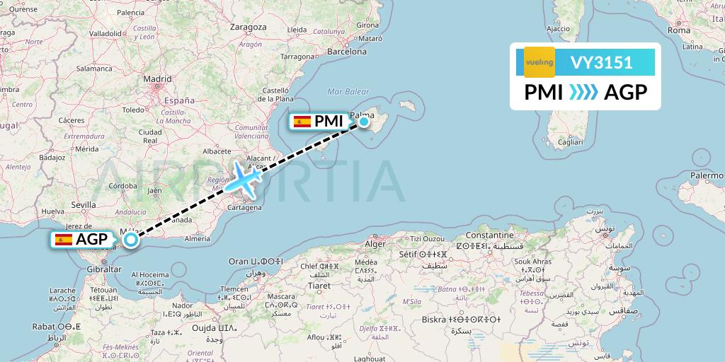 VY3151 Vueling Flight Map: Palma de Mallorca to Malaga