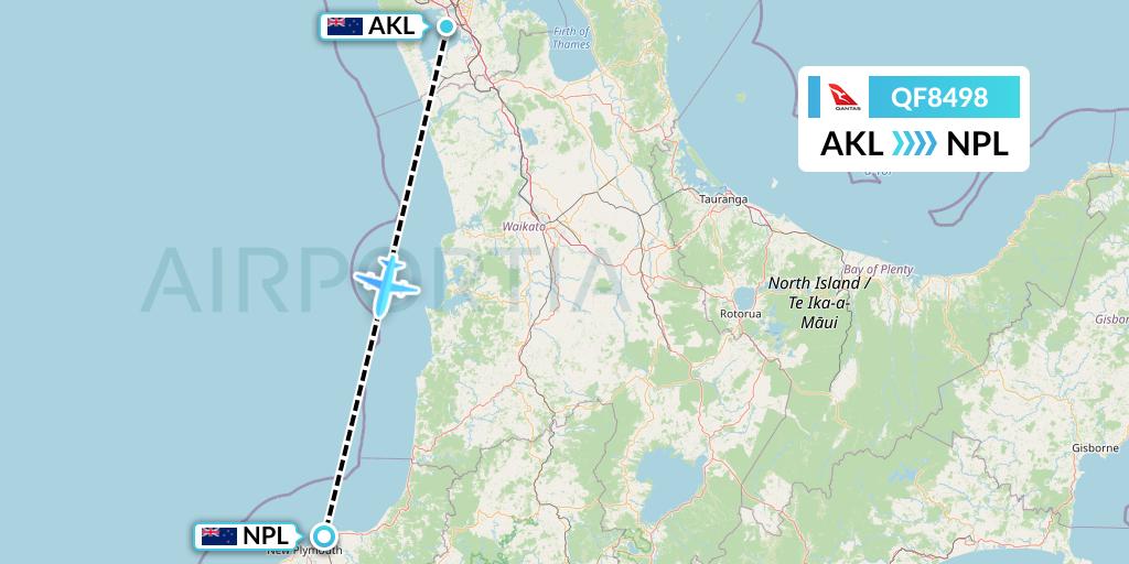 QF8498 Qantas Flight Map: Auckland to New Plymouth