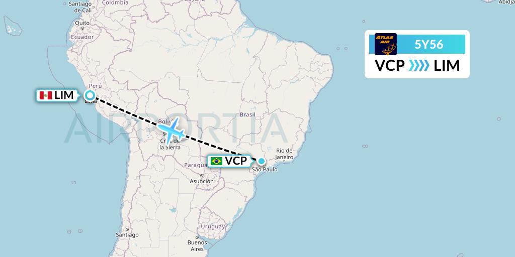 5Y56 Atlas Air Flight Map: Campinas to Lima