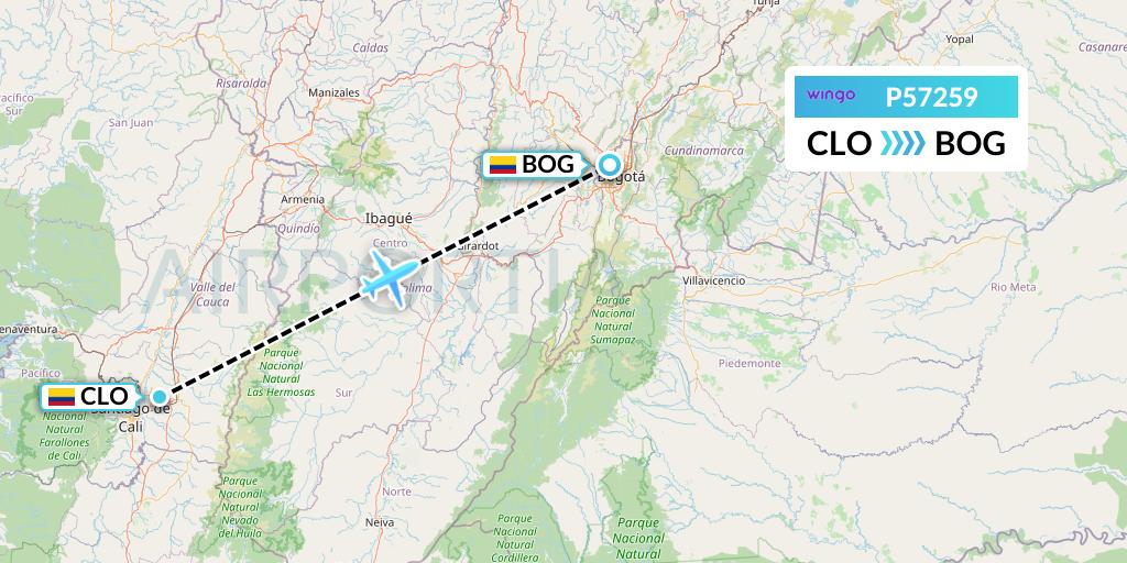 P57259 Copa Airlines Colombia Flight Map: Cali to Bogota