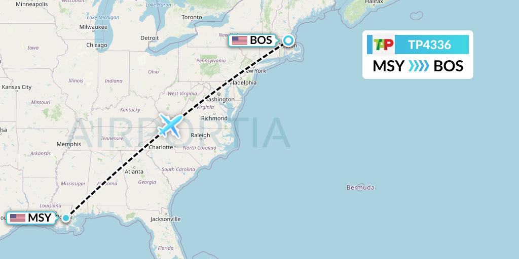 TP4336 TAP Portugal Flight Map: New Orleans to Boston