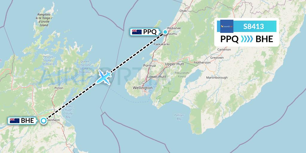 S8413 Soundsair Flight Map: Paraparaumu to Blenheim