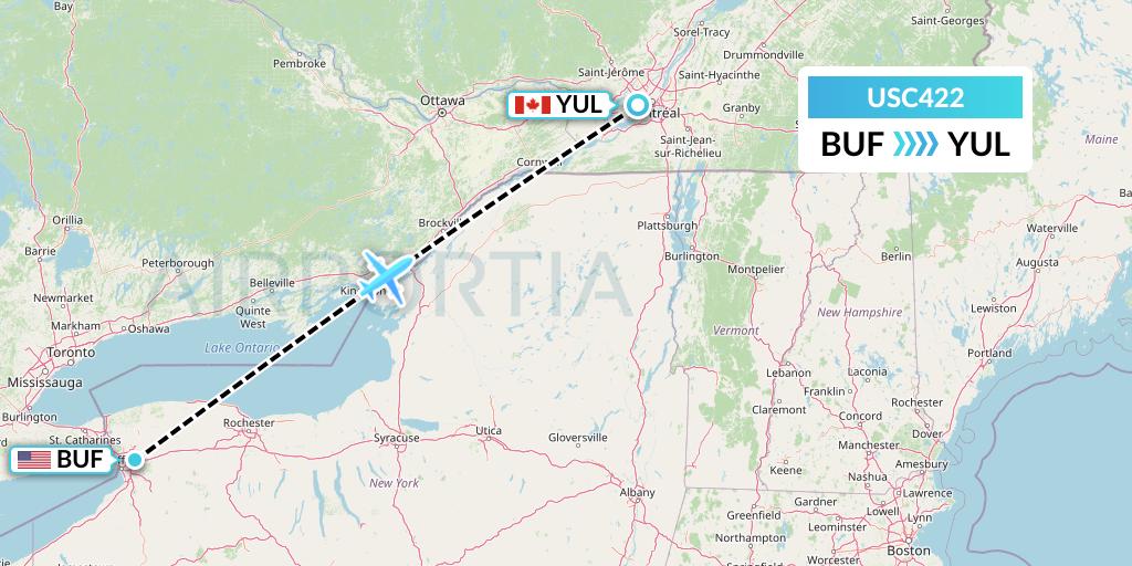 USC422 Airnet Express Flight Map: Buffalo to Montreal