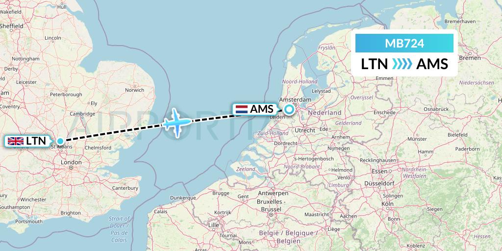 MB724 MNG Airlines Flight Map: London to Amsterdam