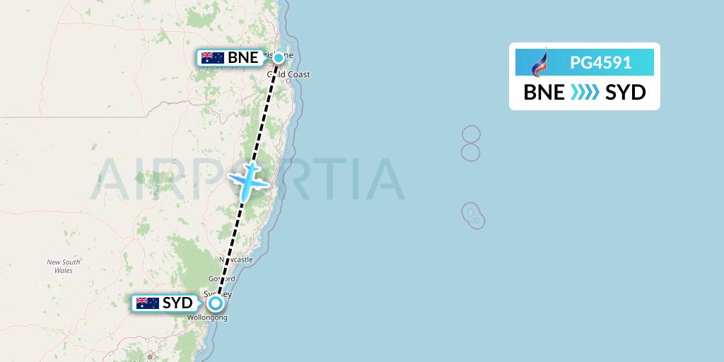 PG4591 Bangkok Airways Flight Map: Brisbane to Sydney