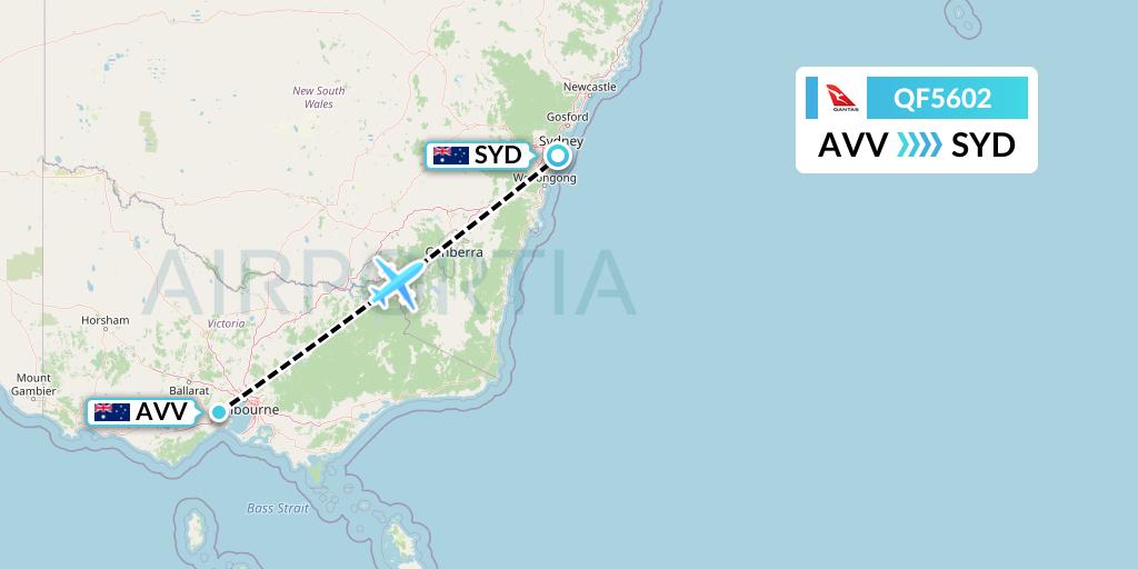 QF5602 Qantas Flight Map: Melbourne to Sydney