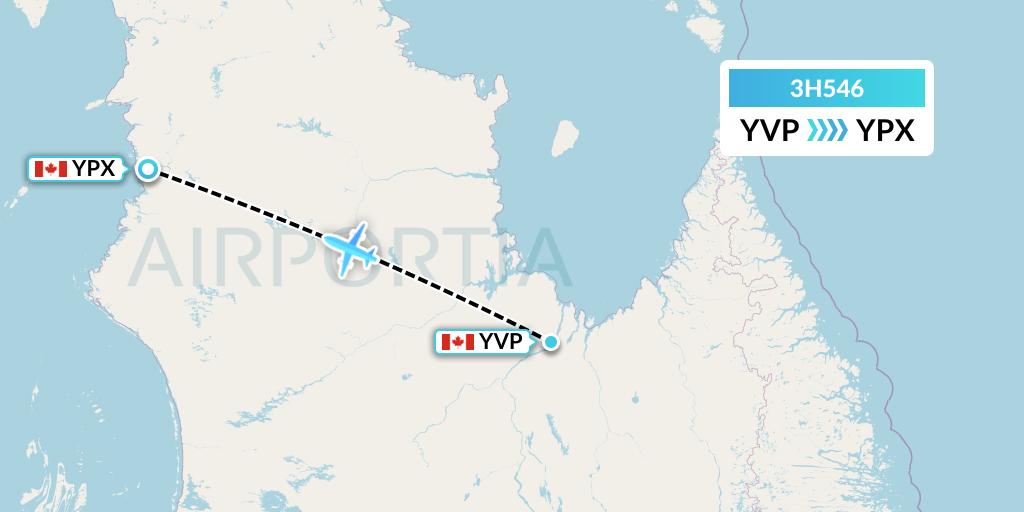 3H546 Air Inuit Flight Map: Kuujjuaq to Puvirnituq