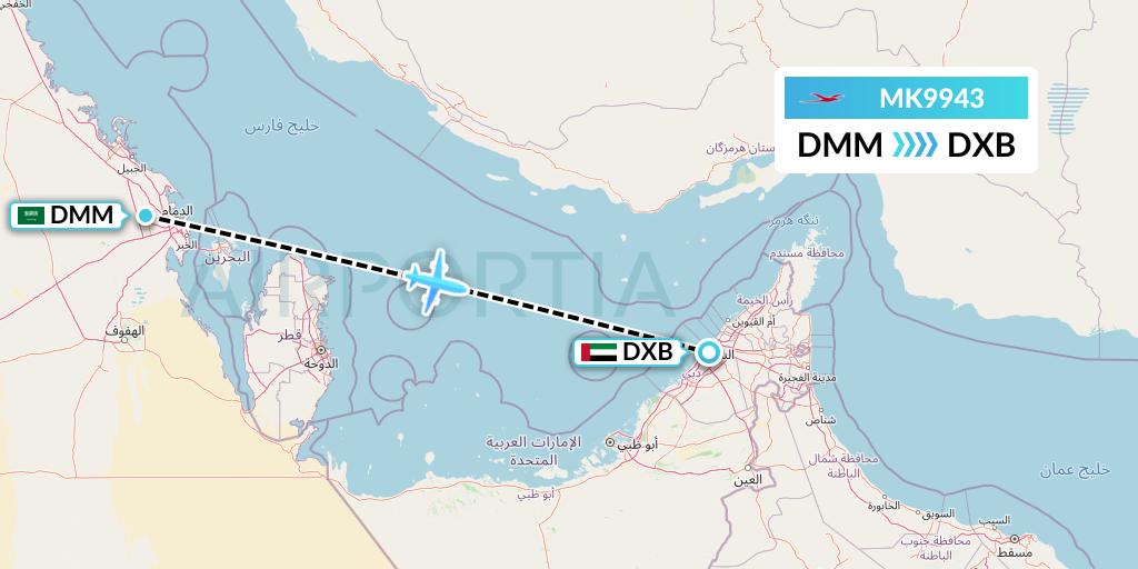 MK9943 Air Mauritius Flight Map: Dammam to Dubai