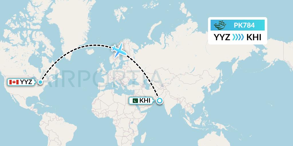 PK784 Pakistan International Airlines Flight Map: Toronto to Karachi