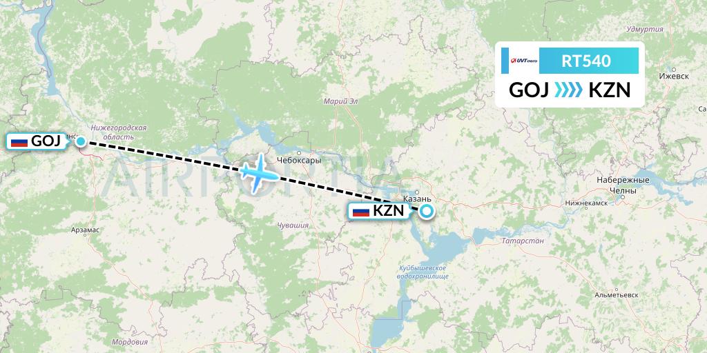 RT540 UVT aero Flight Map: Nizhny Novgorod to Kazan