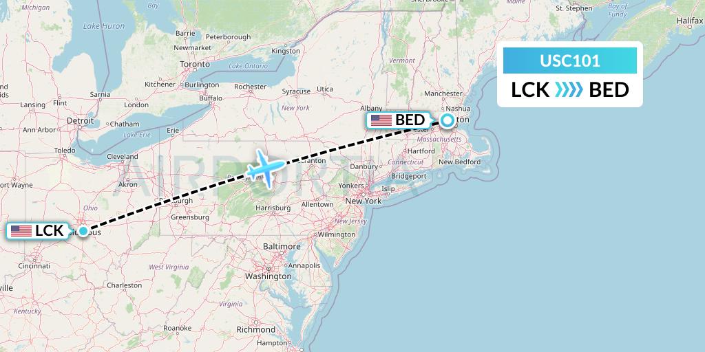 USC101 Airnet Express Flight Map: Columbus to Bedford