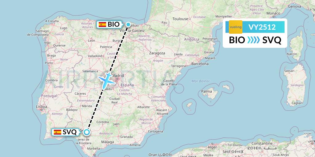 VY2512 Vueling Flight Map: Bilbao to Seville