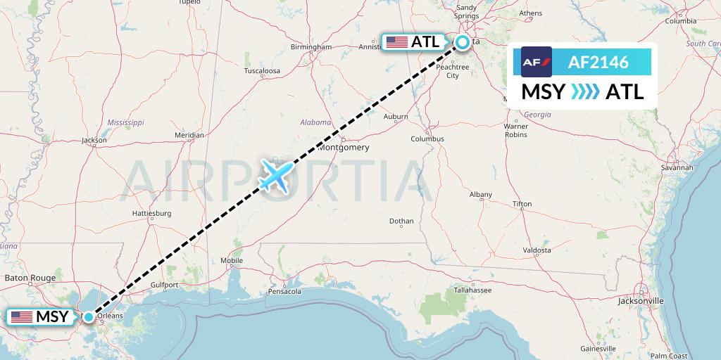 AF2146 Air France Flight Map: New Orleans to Atlanta