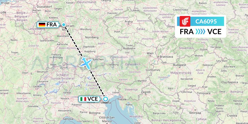 CA6095 Air China Flight Map: Frankfurt to Venice