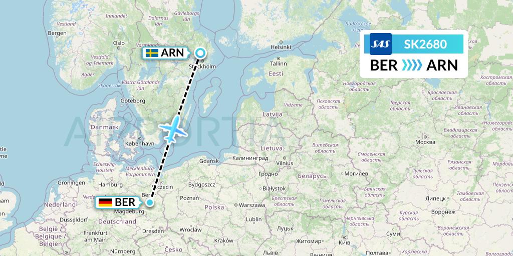 SK2680 SAS Flight Map: Berlin to Stockholm