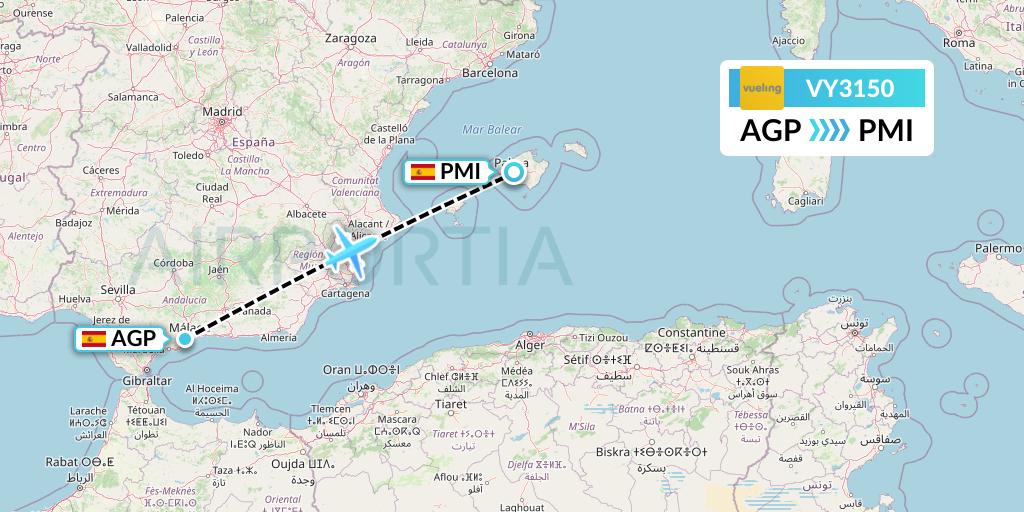 VY3150 Vueling Flight Map: Malaga to Palma de Mallorca