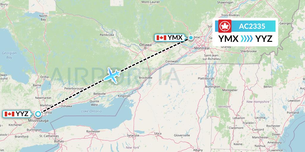 AC2335 Air Canada Flight Map: Montreal to Toronto