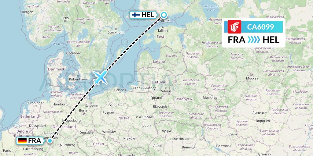 CA6099 Air China Flight Map: Frankfurt to Helsinki