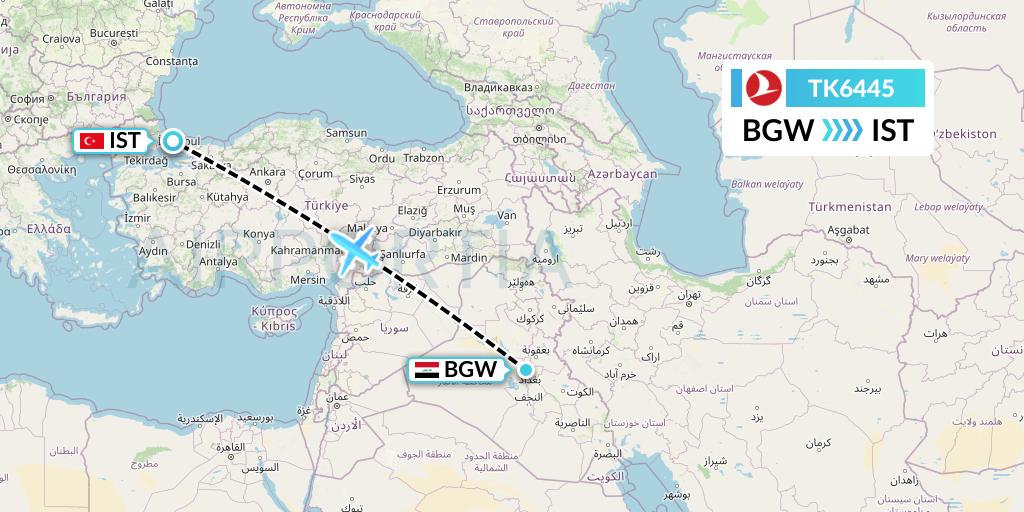 TK6445 Turkish Airlines Flight Map: Baghdad to Istanbul