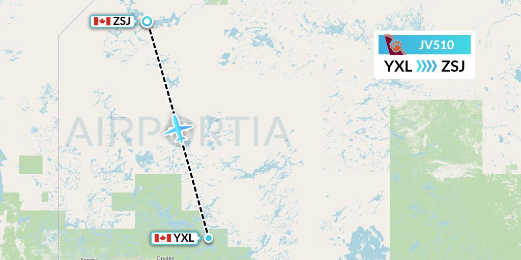JV510 Bearskin Airlines Flight Map: Sioux Lookout to Sandy Lake