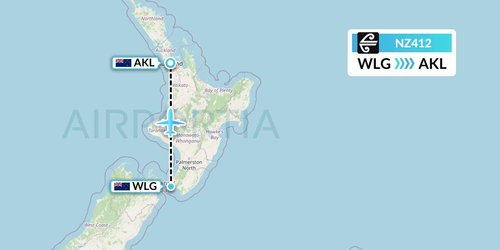 NZ412 Air New Zealand Flight Map: Wellington to Auckland