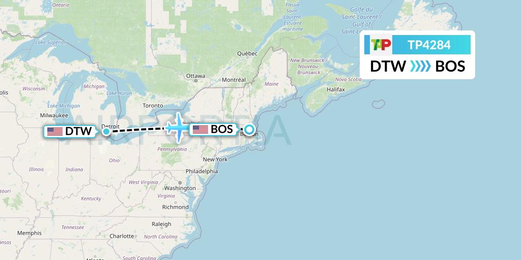 TP4284 TAP Portugal Flight Map: Detroit to Boston