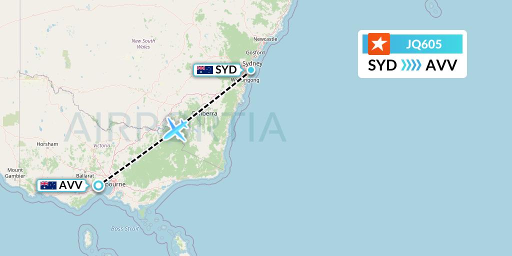 JQ605 Jetstar Airways Flight Map: Sydney to Melbourne