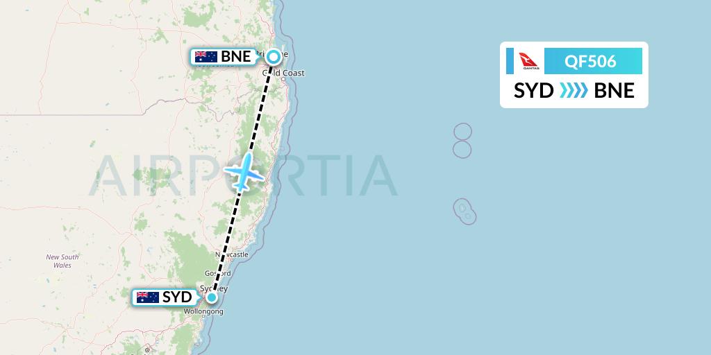 QF506 Qantas Flight Map: Sydney to Brisbane