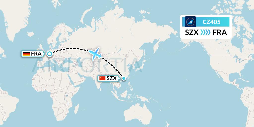CZ405 China Southern Airlines Flight Map: Shenzhen to Frankfurt