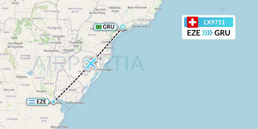 LX9711 Swiss Flight Map: Buenos Aires to Sao Paulo