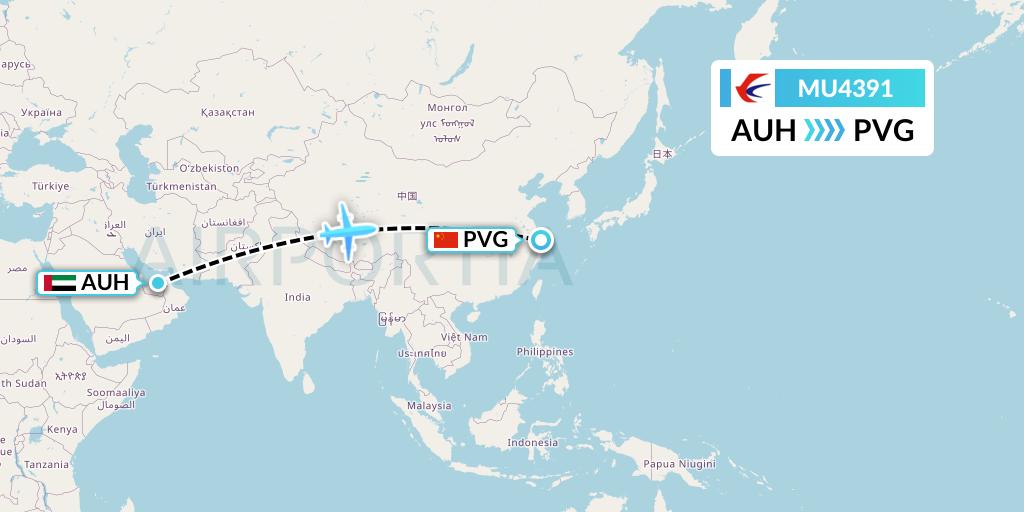 MU4391 China Eastern Airlines Flight Map: Abu Dhabi to Shanghai