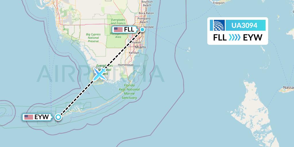 UA3094 United Airlines Flight Map: Fort Lauderdale to Key West