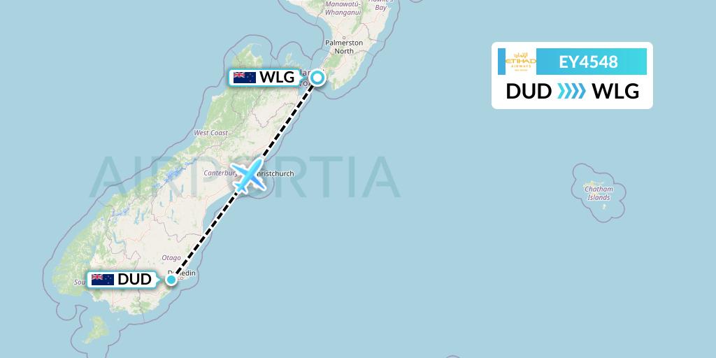 EY4548 Etihad Airways Flight Map: Dunedin to Wellington