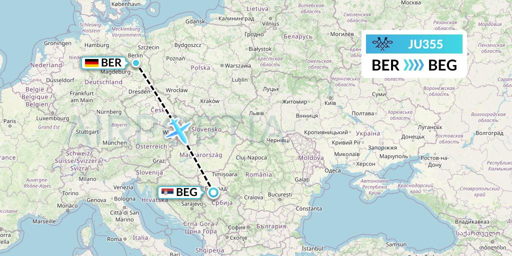 JU355 AirSERBIA Flight Map: Berlin to Belgrade