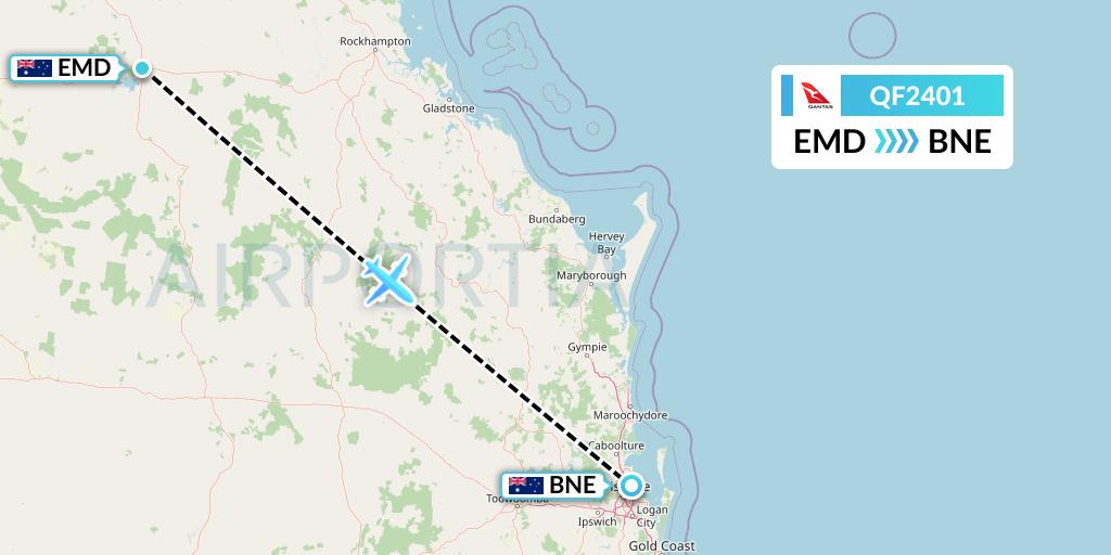 QF2401 Qantas Flight Map: Emerald to Brisbane