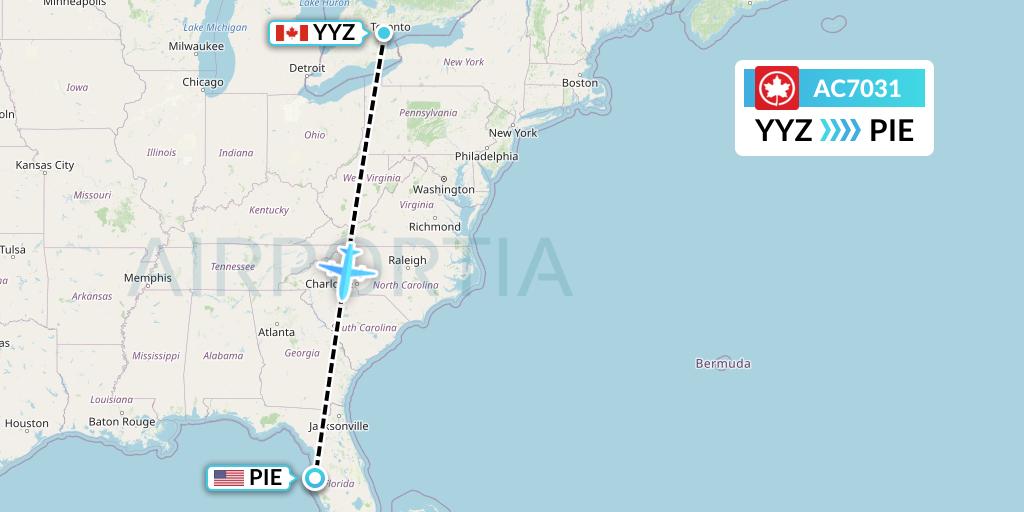 AC7031 Air Canada Flight Map: Toronto to St. Petersburg