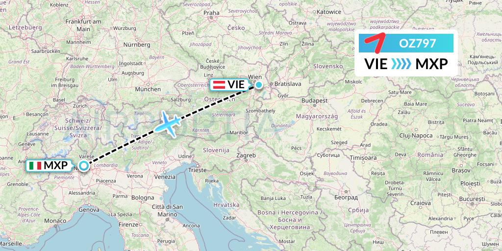 OZ797 Asiana Airlines Flight Map: Vienna to Milan