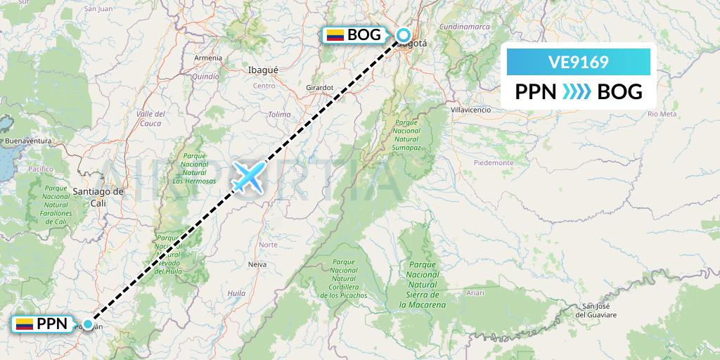 VE9169 Easyfly Flight Map: Popayan to Bogota