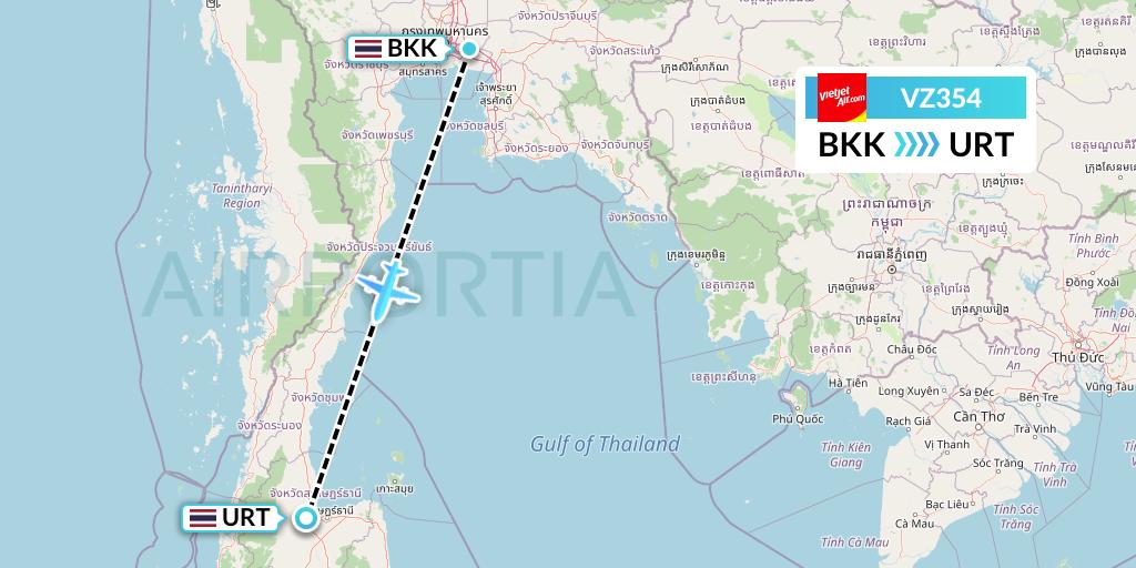 VZ354 Thai Vietjet Air Flight Map: Bangkok to Surat Thani