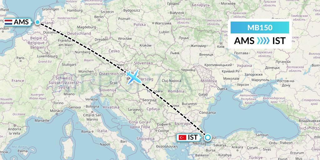MB150 MNG Airlines Flight Map: Amsterdam to Istanbul