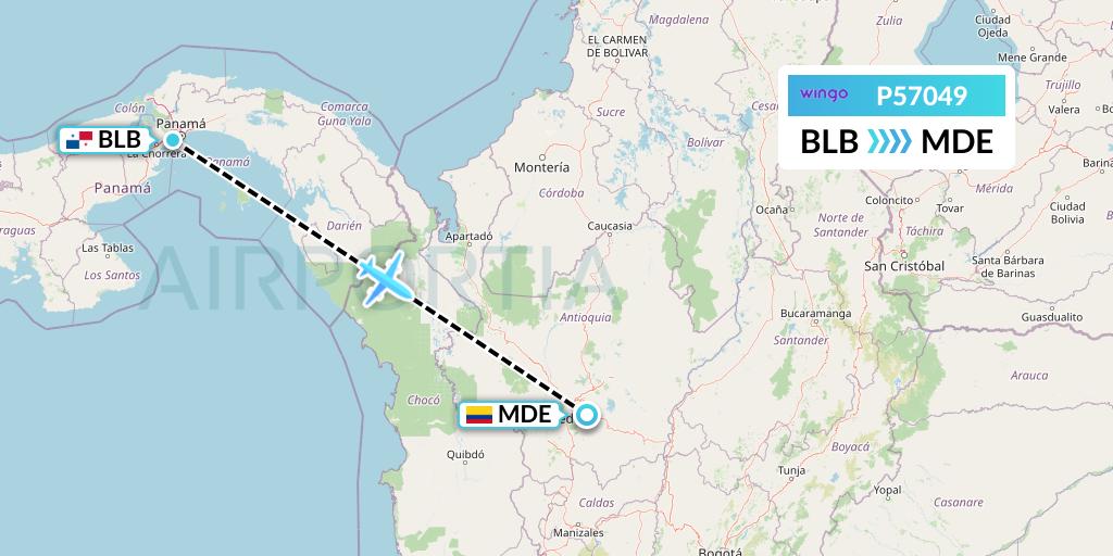 P57049 Copa Airlines Colombia Flight Map: Balboa to Medellin