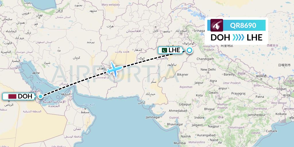 QR8690 Qatar Airways Flight Map: Doha to Lahore