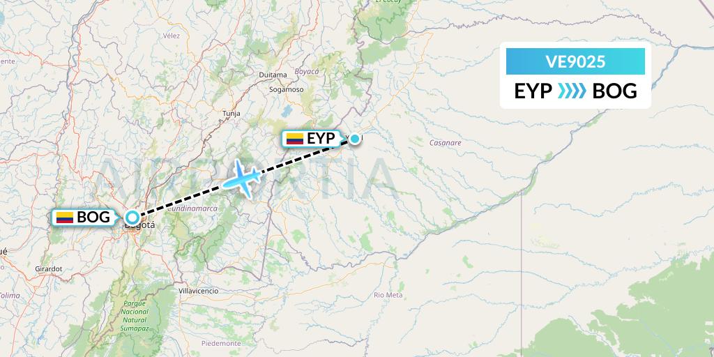 VE9025 Easyfly Flight Map: Yopal to Bogota