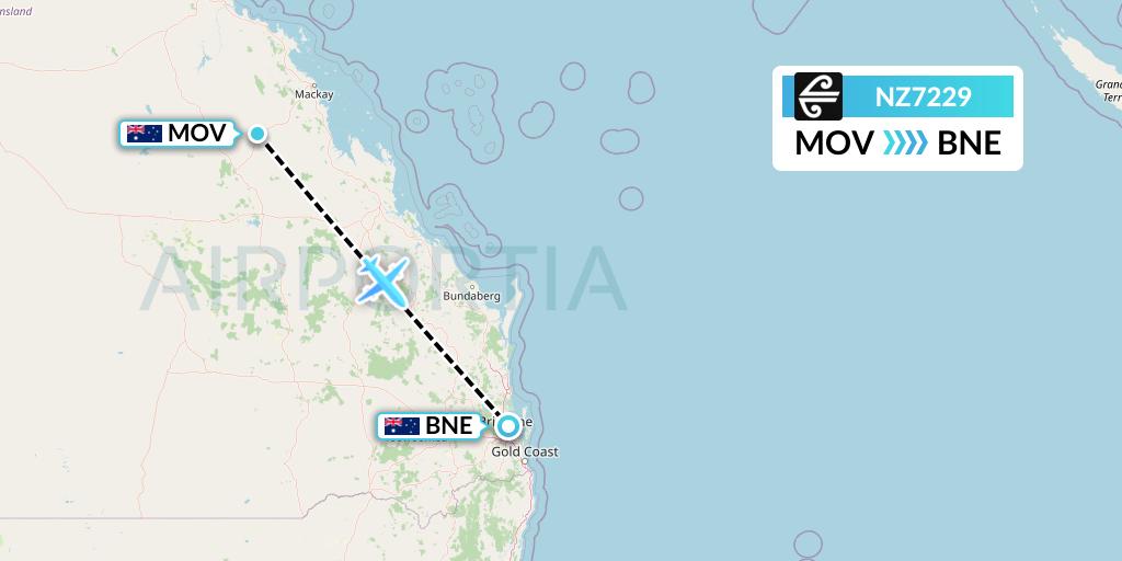 NZ7229 Air New Zealand Flight Map: Moranbah to Brisbane