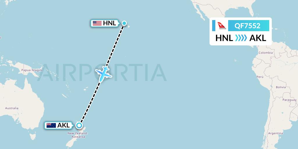 QF7552 Qantas Flight Map: Honolulu to Auckland