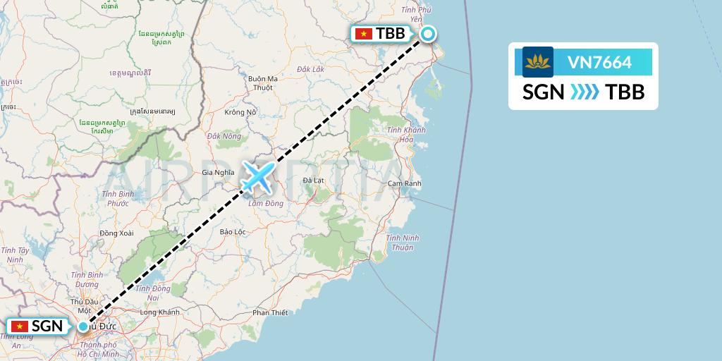 VN7664 Vietnam Airlines Flight Map: Ho Chi Minh City to Tuy Hoa
