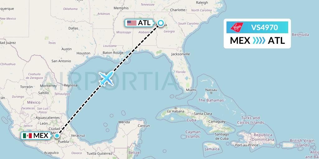VS4970 Virgin Atlantic Airways Flight Map: Mexico City to Atlanta