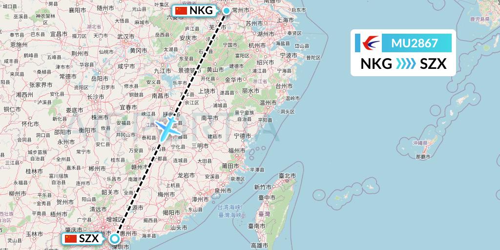 MU2867 China Eastern Airlines Flight Map: Nanjing to Shenzhen