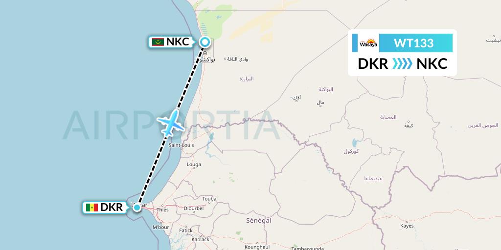 WT133 Swiftair Flight Map: Dakar to Nouakchott