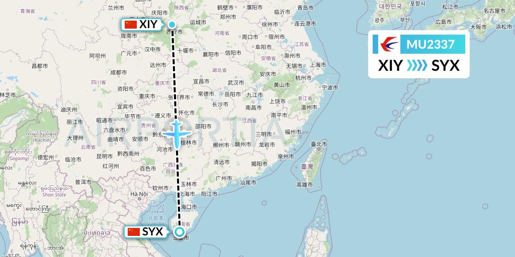 MU2337 China Eastern Airlines Flight Map: Xi'an to Sanya